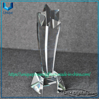 Customized Crystal Trophy, with Beveled Five-pointed Star Shape on The Top, Curved Body, And Crystal Base on The Bottom.