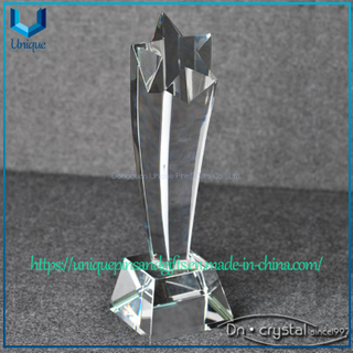 Customized Crystal Trophy, with Beveled Five-pointed Star Shape on The Top, Curved Body, And Crystal Base on The Bottom.