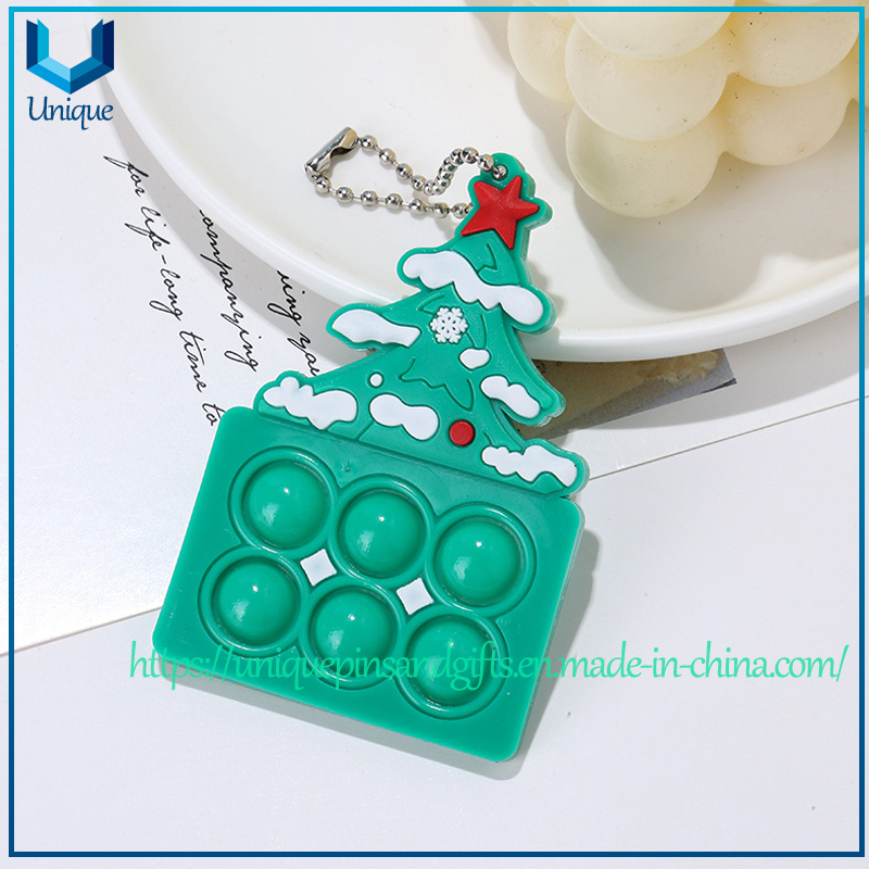 Available stock pressure relief press Silicon Christmas gift charming keychain