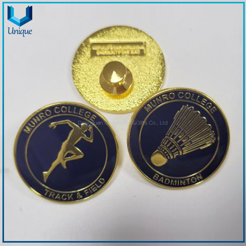 Custom Metal Enamel Lapel pin with Epoxy, Gold School Metal Brooch, Football/Track& Field /Soccer Ball/Basket Ball/Cricket/Badminton/Tennis sports Metal Pin