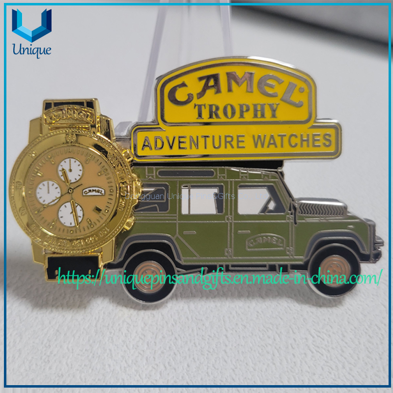 Custom French Pins personnolise, 2 piece fix Hard Enamel Pin, Camel Trophy Souvenir Pin with Watch 