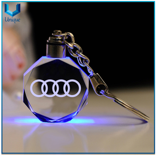 Custom Printing logo LED Light Crystal keychain, 3D engraving logo Crystal Souvenir keychain with gift box 