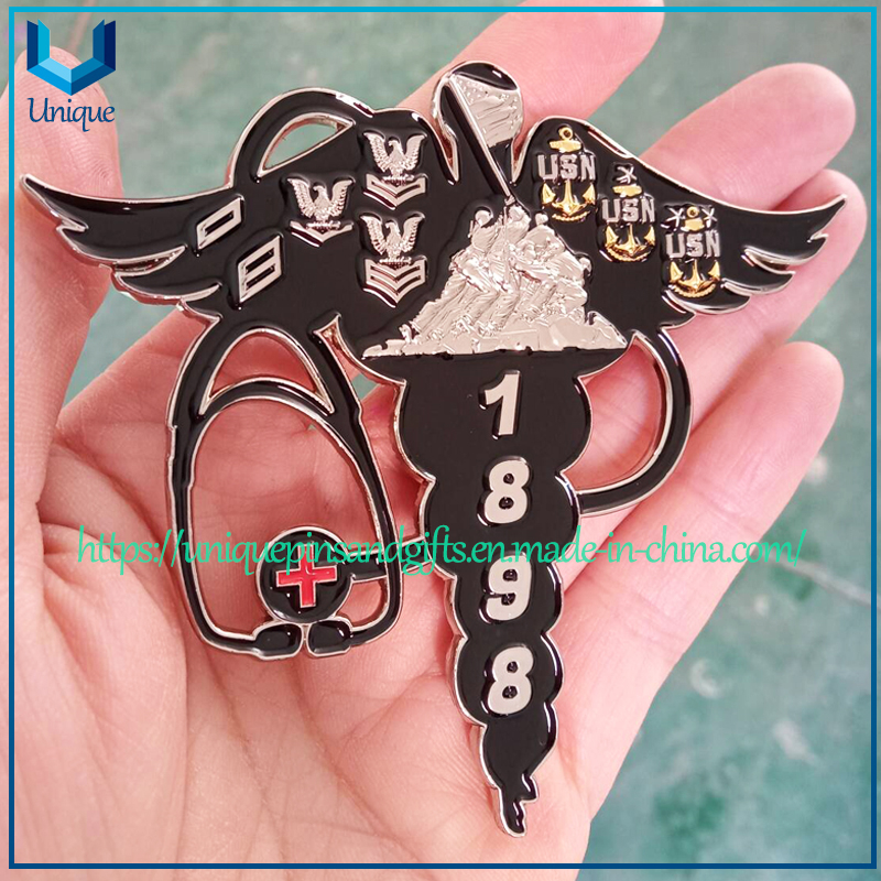 Customize Metal Crafts 3.5" height USA Navy Military HM RANKS Medal Coin, 3D two tone plating Commemorative Coin