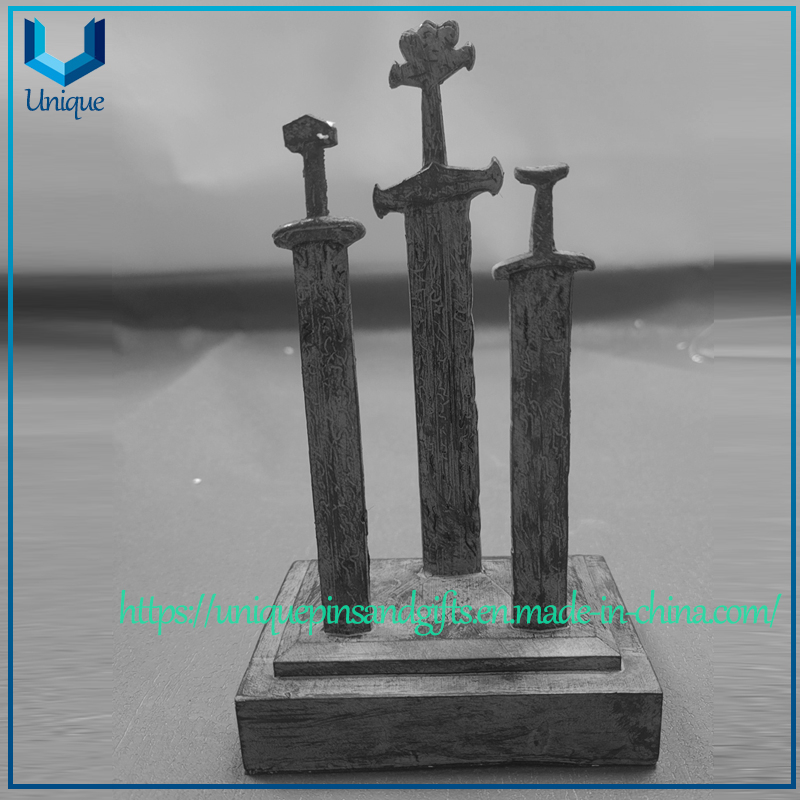 Custom 17cm 3D Sword Design Statue, Home Decoration Souvenir gift Resin / Zinc alloy Trophy Award Statue with Base