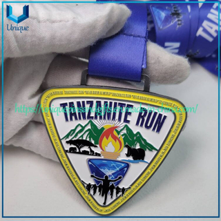 Custom design Tanzania Sport Runny Medal, Soft Enamel UV printing Award Medallion with Heat Transfer Printing Ribbon