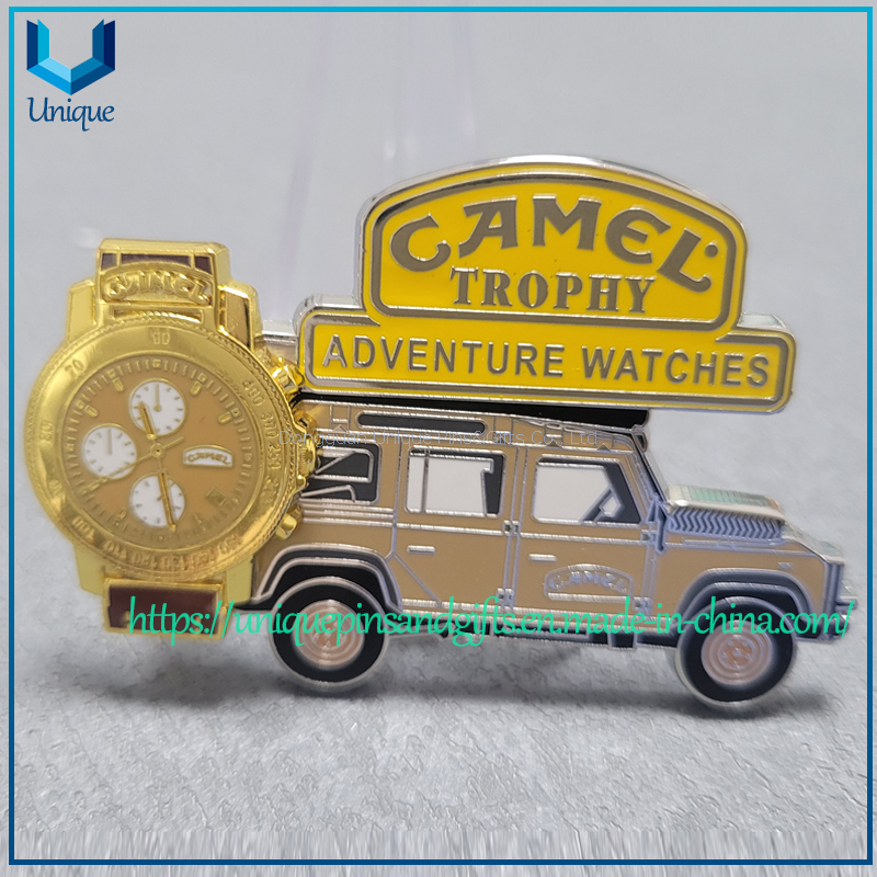 Custom French Pins personnolise, 2 piece fix Hard Enamel Pin, Camel Trophy Souvenir Pin with Watch 