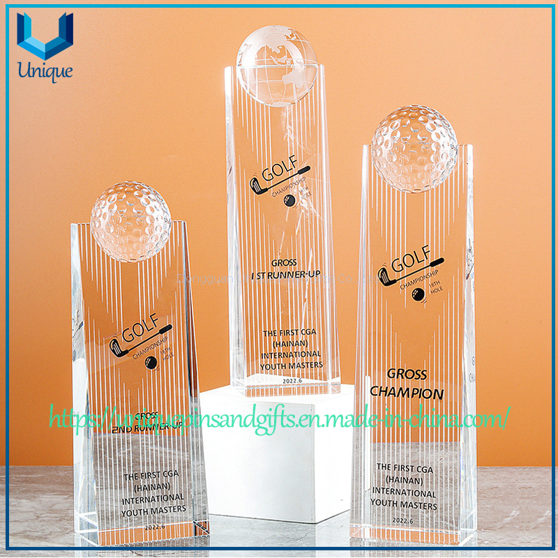 Customized Golf Award-winning Crystal Trophy In The Shape of A Skyscraper With A Concave Top for Inlaying A Sphere.