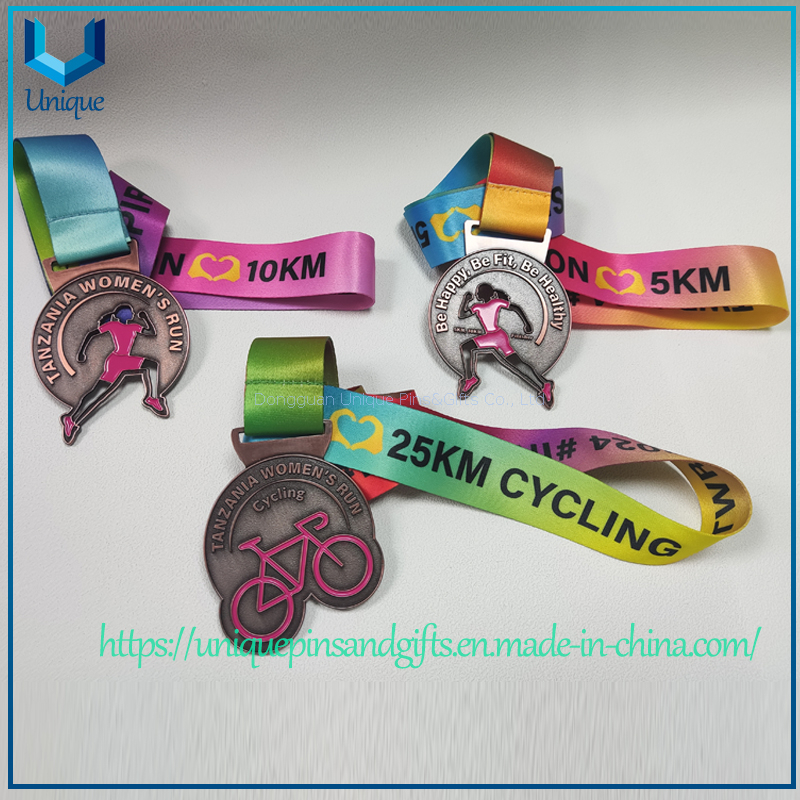 Die casted Zinc Alloy Sports Running Medal, Tanzania Cycling Running Cutout 70mm height Medal with Ribbon