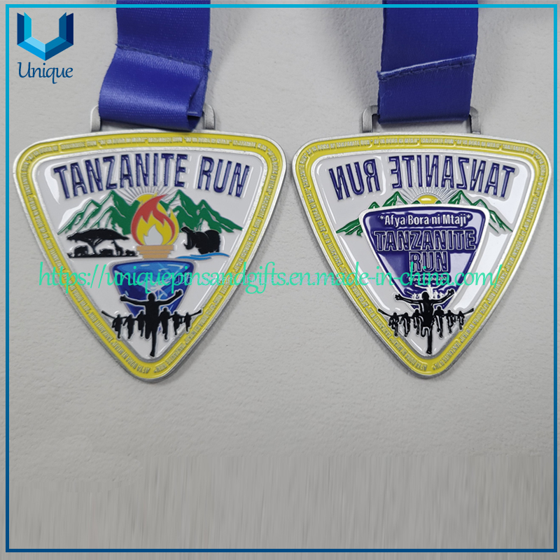 Custom design Tanzania Sport Runny Medal, Soft Enamel UV printing Award Medallion with Heat Transfer Printing Ribbon