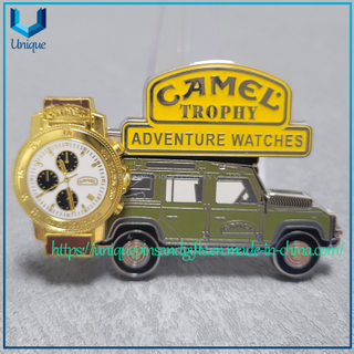 Custom French Pins personnolise, 2 piece fix Hard Enamel Pin, Camel Trophy Souvenir Pin with Watch 