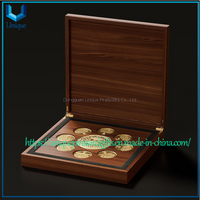 High-End Display Flip-Top Storage Engraved Text Fits Customized Commemorative Coins & Medals with Solid Wood gift Box for displayer