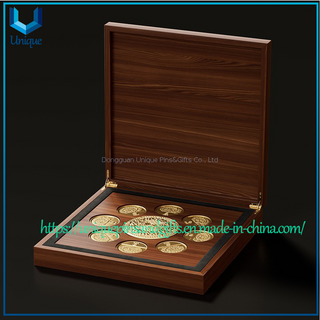 High-End Display Flip-Top Storage Engraved Text Fits Customized Commemorative Coins & Medals with Solid Wood gift Box for displayer