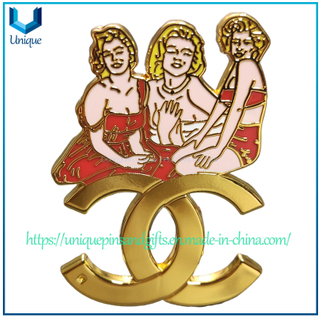 Custom Fancy Fasion Docoration Lapel Pin, Channel Marylin Pinmaker, Mult Color assorted Metal Brooch