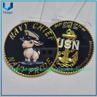 3D Rope Edge Gold plating Navy Coin, USA Military Coin, 3D UV printing Anchor Challenge coin 