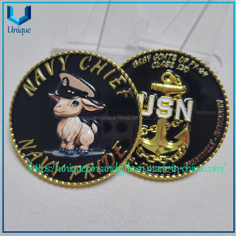 3D Rope Edge Gold plating Navy Coin, USA Military Coin, 3D UV printing Anchor Challenge coin 
