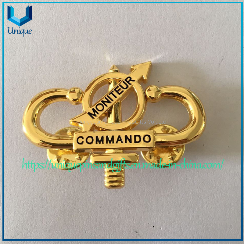 Custom Commando Moniteur 3D gold Silver Lapel Pin Badge, Military Police Metal Badge with butterfly clutch 