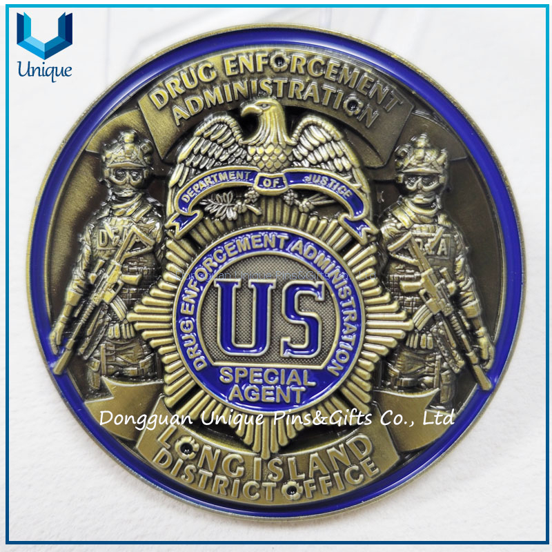 Custom Military Souvenir Medal Coin, antique Bronze Plating 3D h US Insignia Eagle & Soldiers Anti-Drug Commemorative Coin 