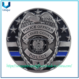 Antique Silver Plating Dual sides 3D Saber & Rifle Custom American USA Police Challenge Coin, Commemorative Medal 