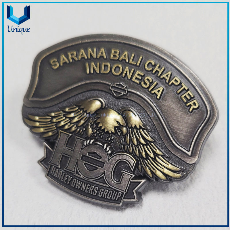 Custom Indonesia Harley Owner Group Souvenir Gift Metal Badge, Two tone plating 3D Metal Emblem Lapel Pins