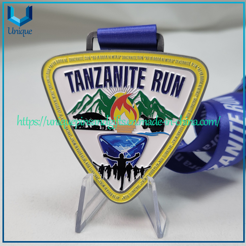 Custom design Tanzania Sport Runny Medal, Soft Enamel UV printing Award Medallion with Heat Transfer Printing Ribbon