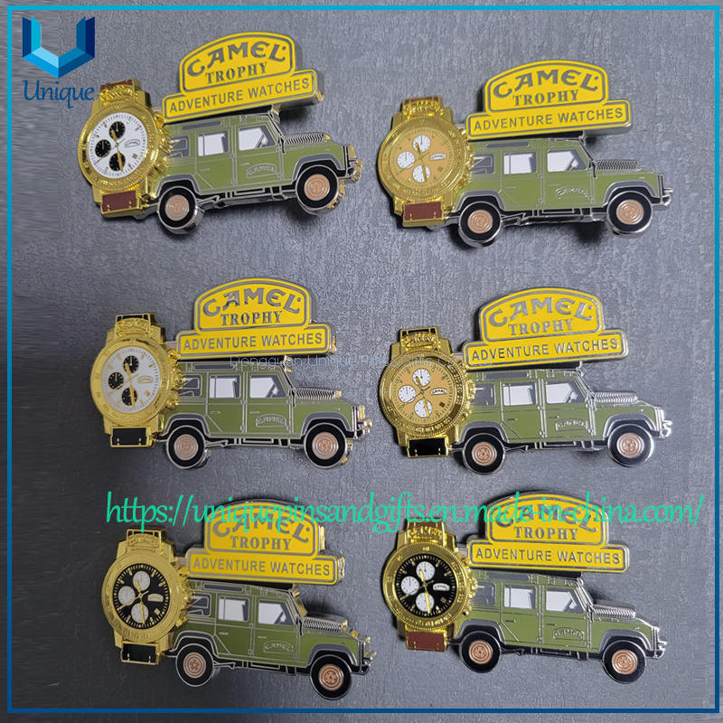 Custom French Pins personnolise, 2 piece fix Hard Enamel Pin, Camel Trophy Souvenir Pin with Watch 