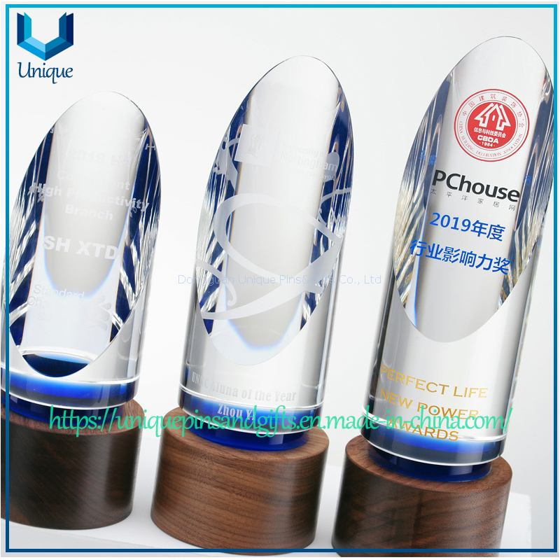 Custom K9 Crystal Award Trophy with Wood base, Creative Design Souvenir Medal Cup Trophy