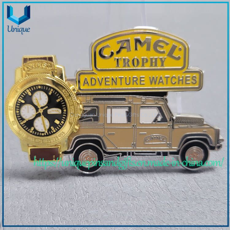Custom French Pins personnolise, 2 piece fix Hard Enamel Pin, Camel Trophy Souvenir Pin with Watch 
