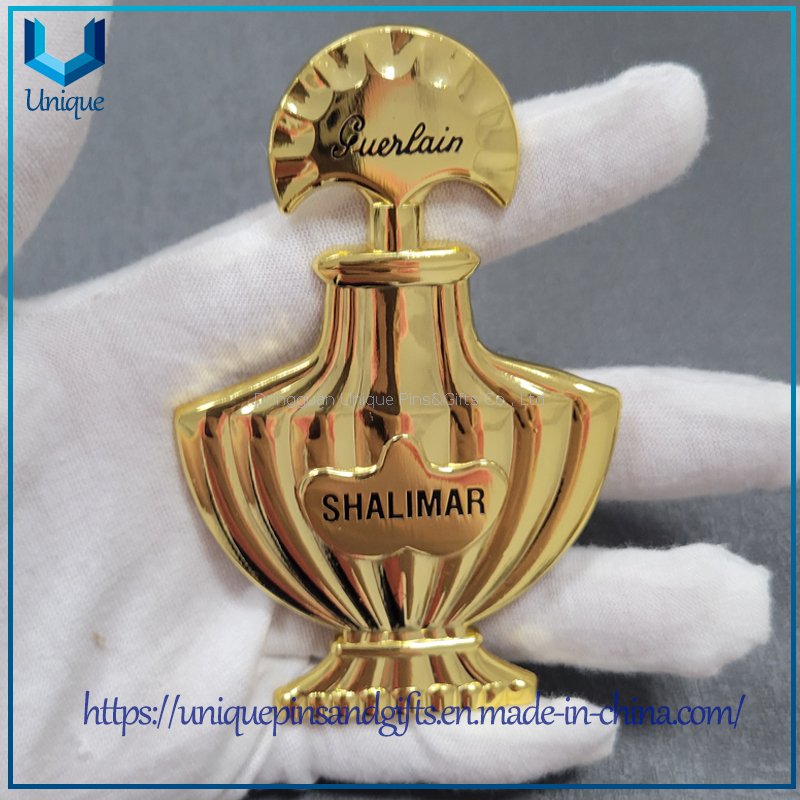 Custom Gold Silver 3D Chanel Bottle pin， Custom Your pin from China Metal Emblem 