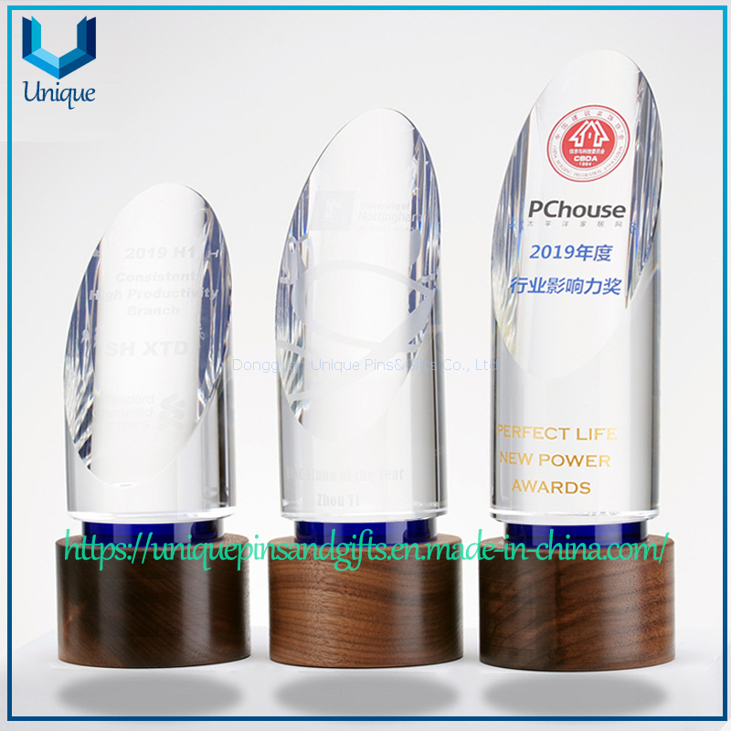 Custom K9 Crystal Award Trophy with Wood base, Creative Design Souvenir Medal Cup Trophy