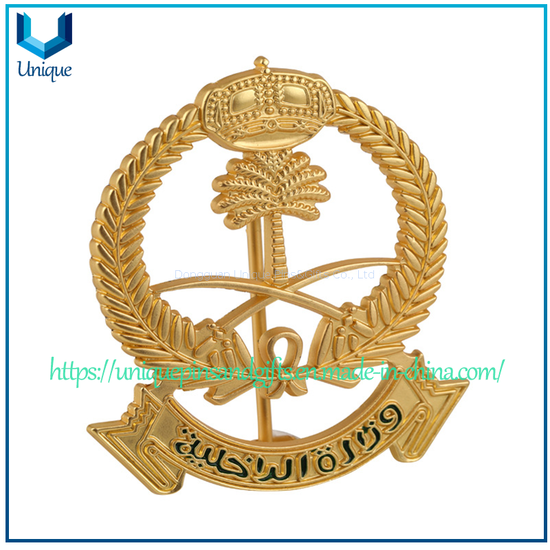 Custom Two tone Plating Gold Silver Military Police Insignia, UAE Qatar Metal Badge, 3D hat Pin, collar Pin, 