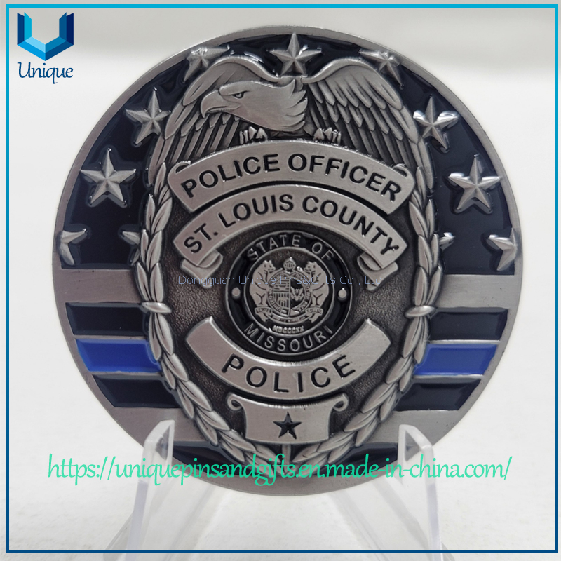 Antique Silver Plating Dual sides 3D Saber & Rifle Custom American USA Police Challenge Coin, Commemorative Medal 
