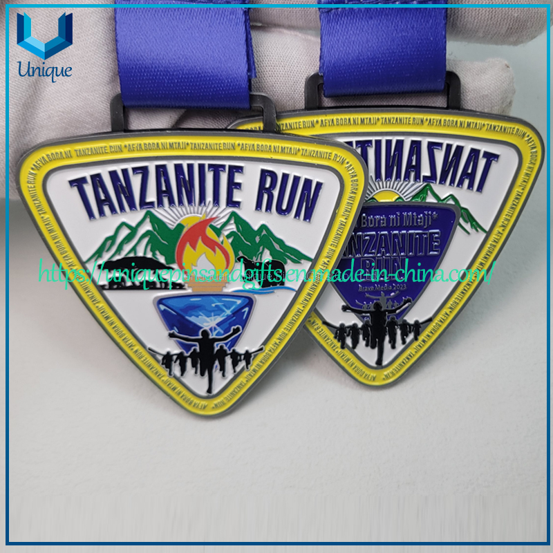 Custom design Tanzania Sport Runny Medal, Soft Enamel UV printing Award Medallion with Heat Transfer Printing Ribbon