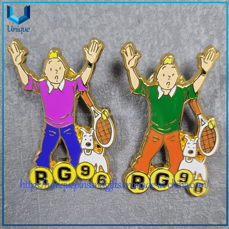 Custom Cartoon Tintin's Pin, Gold hard Enamel Souvenir Collection Metal Lapel Pin