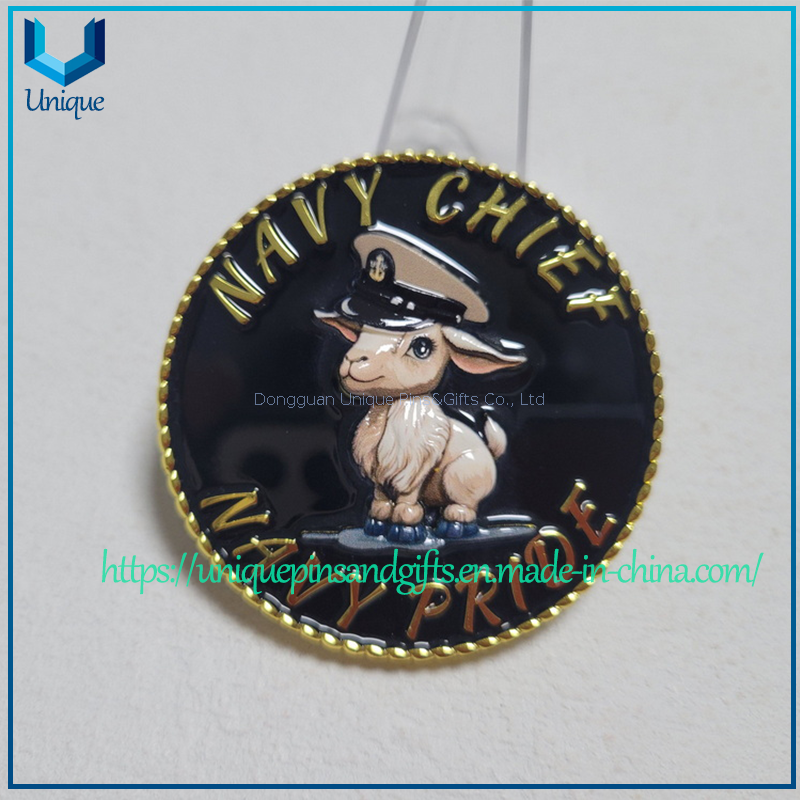 3D Rope Edge Gold plating Navy Coin, USA Military Coin, 3D UV printing Anchor Challenge coin 