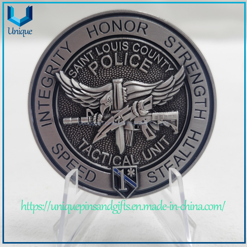 Antique Silver Plating Dual sides 3D Saber & Rifle Custom American USA Police Challenge Coin, Commemorative Medal 