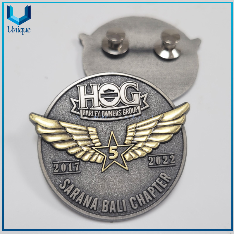 Custom Indonesia Harley Owner Group Souvenir Gift Metal Badge, Two tone plating 3D Metal Emblem Lapel Pins