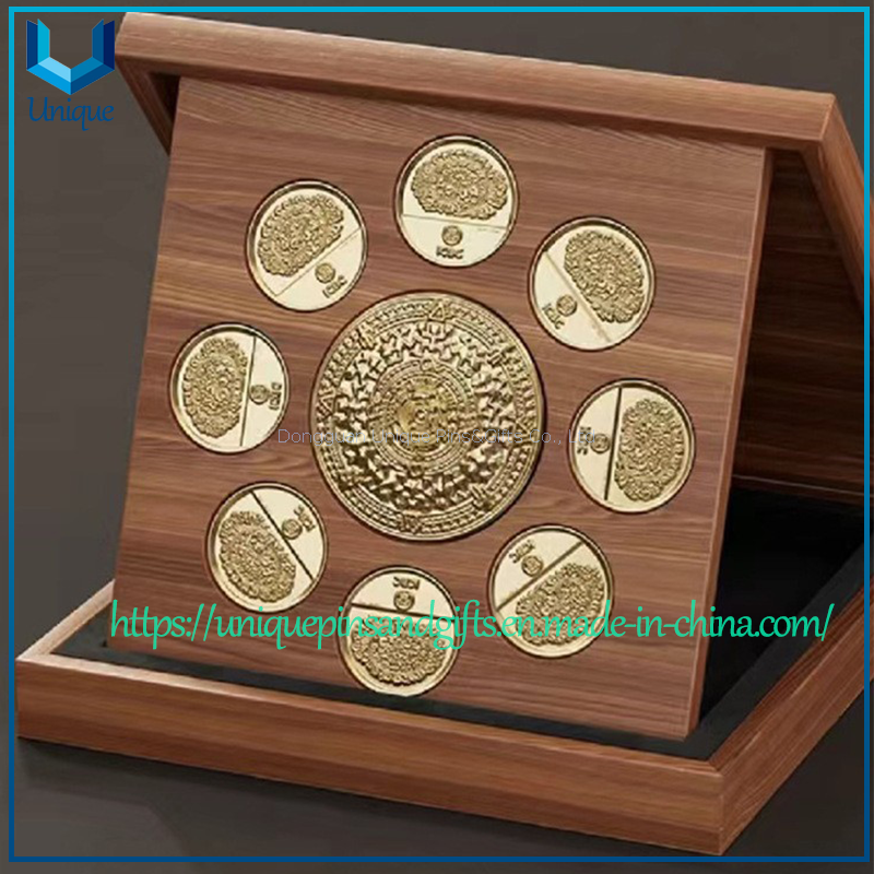 High-End Display Flip-Top Storage Engraved Text Fits Customized Commemorative Coins & Medals with Solid Wood gift Box for displayer