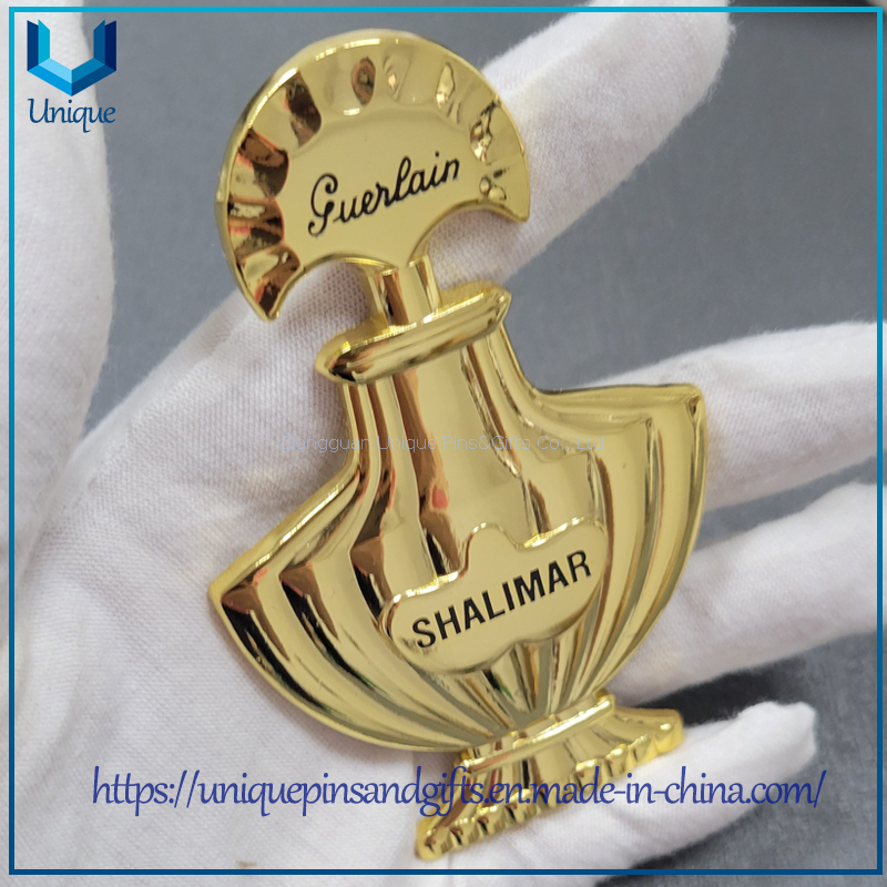 Custom Gold Silver 3D Chanel Bottle pin， Custom Your pin from China Metal Emblem 
