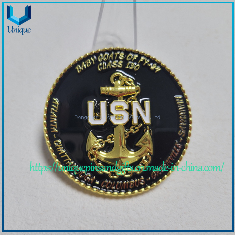 3D Rope Edge Gold plating Navy Coin, USA Military Coin, 3D UV printing Anchor Challenge coin 