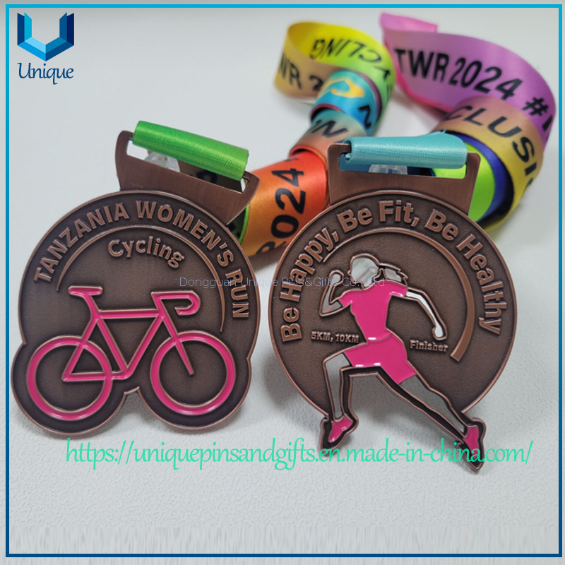 Die casted Zinc Alloy Sports Running Medal, Tanzania Cycling Running Cutout 70mm height Medal with Ribbon