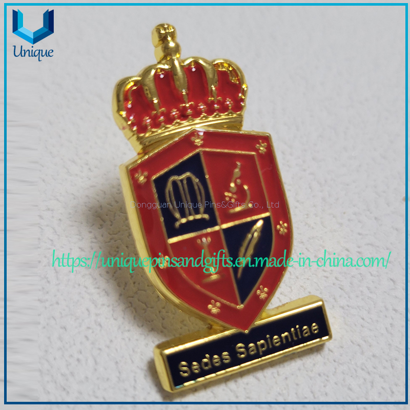 Custom Guatemala School Lapel Pin, Sedes Sapientiae 3D Gold Souvenir Metal Brooch with epoxy with flat cap security pin
