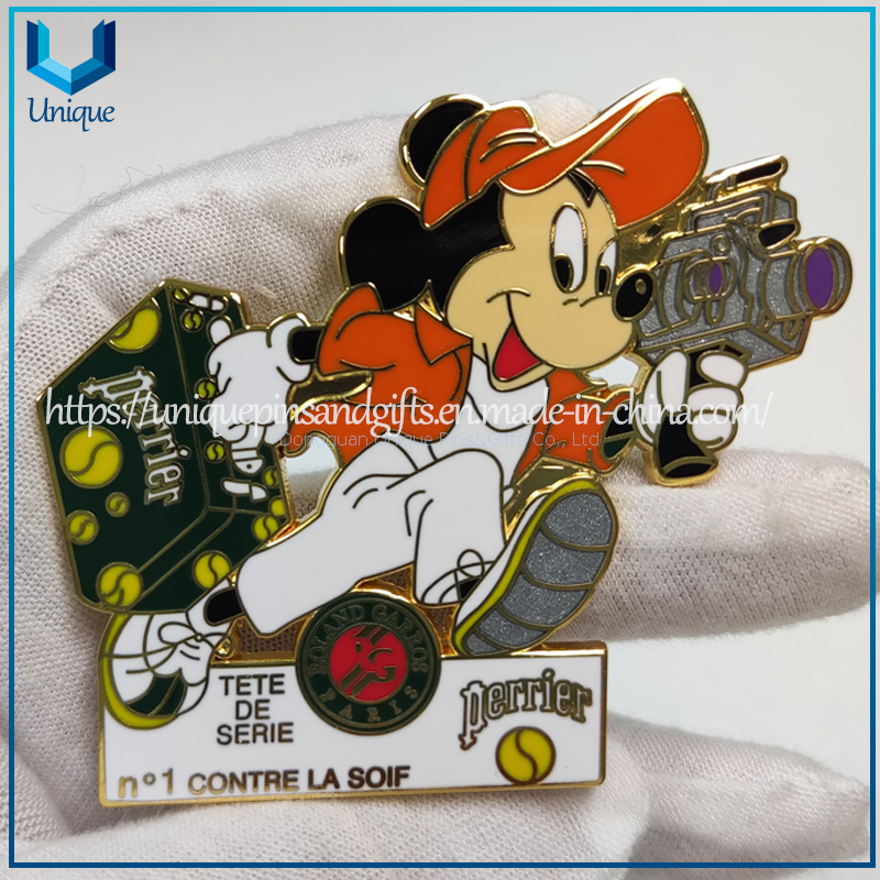Custom Fancy Perrier Disney Mickey Metal Brooch, High Quality Hard enamel Multi color assorted Pin Badges