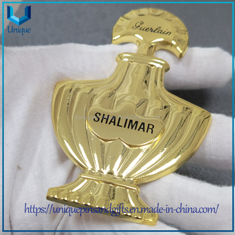 Custom Gold Silver 3D Chanel Bottle pin， Custom Your pin from China Metal Emblem 