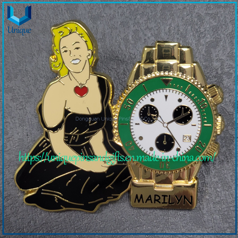Custom Fancy Fasion Docoration Lapel Pin, Channel Marylin Pinmaker, Mult Color assorted Metal Brooch