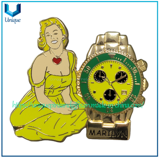 China Pin Manufactuere Pin's Creation Custom Marylin Fancy Fashion Pin with 3D watch in Hard Enamel in assorted color