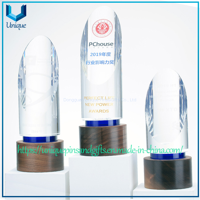 Custom K9 Crystal Award Trophy with Wood base, Creative Design Souvenir Medal Cup Trophy