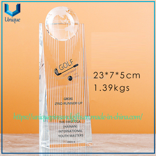Customized Golf Award-winning Crystal Trophy In The Shape of A Skyscraper With A Concave Top for Inlaying A Sphere.