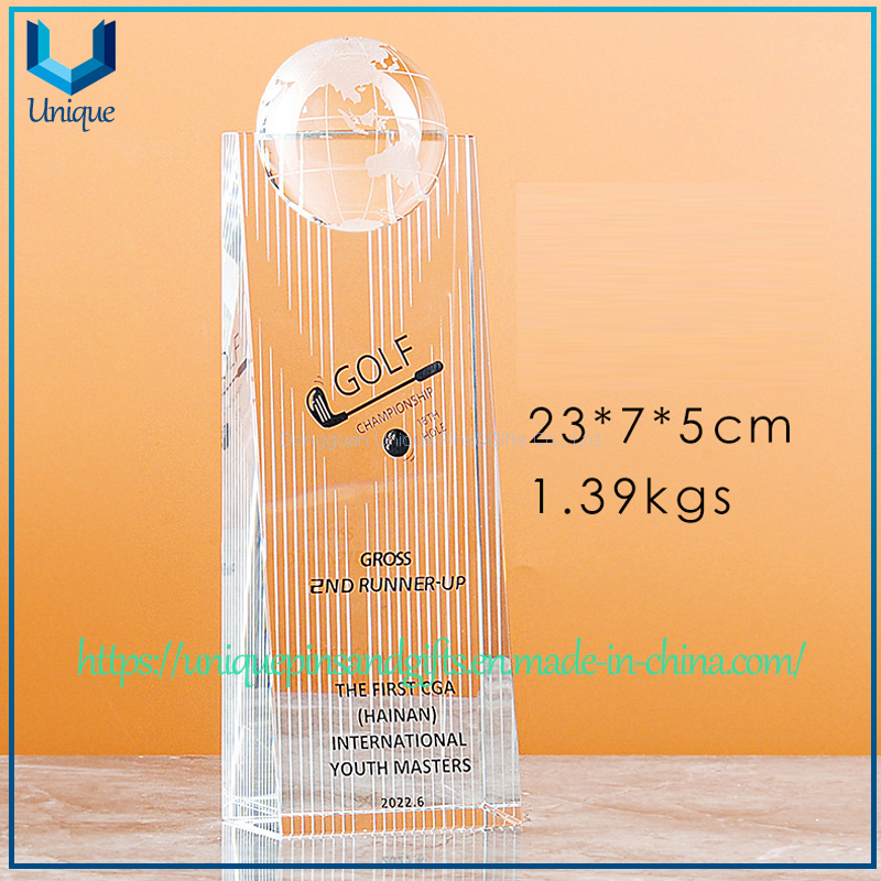 Customized Golf Award-winning Crystal Trophy In The Shape of A Skyscraper With A Concave Top for Inlaying A Sphere.