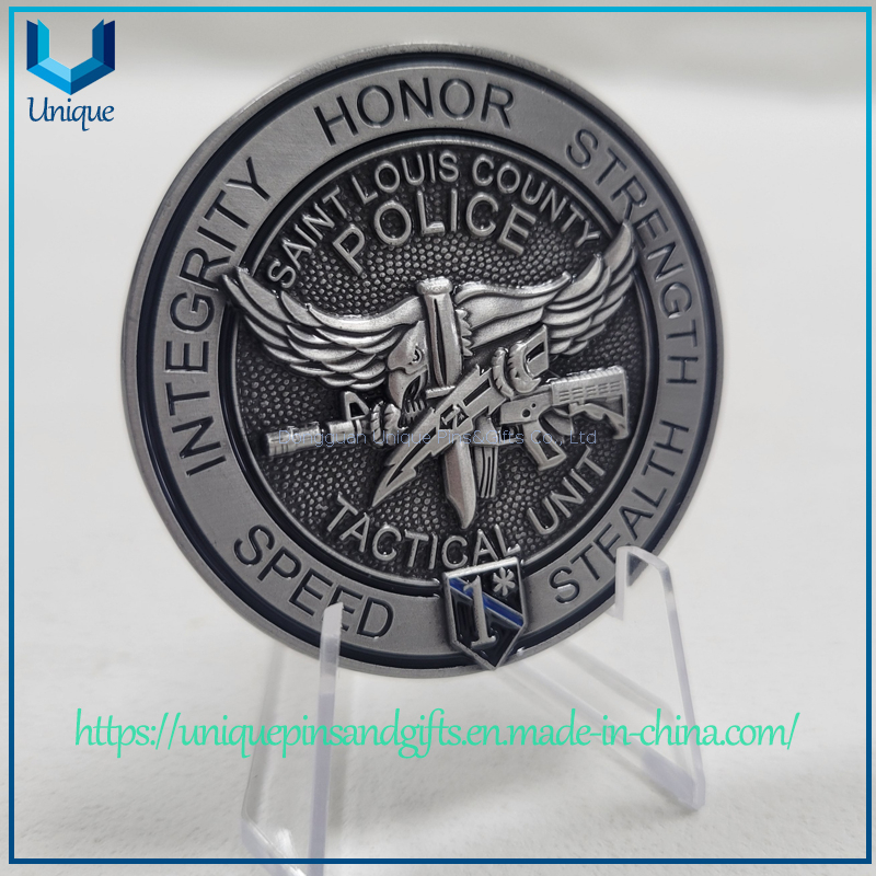 Antique Silver Plating Dual sides 3D Saber & Rifle Custom American USA Police Challenge Coin, Commemorative Medal 