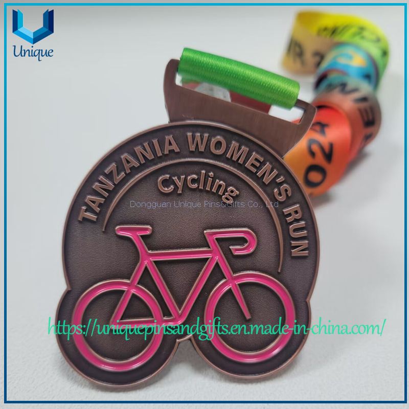 Die casted Zinc Alloy Sports Running Medal, Tanzania Cycling Running Cutout 70mm height Medal with Ribbon